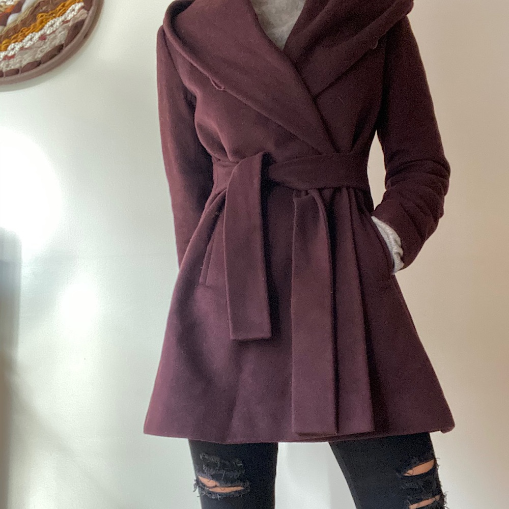 Trina Turk Maroon Wool-Blend Wrap Coat